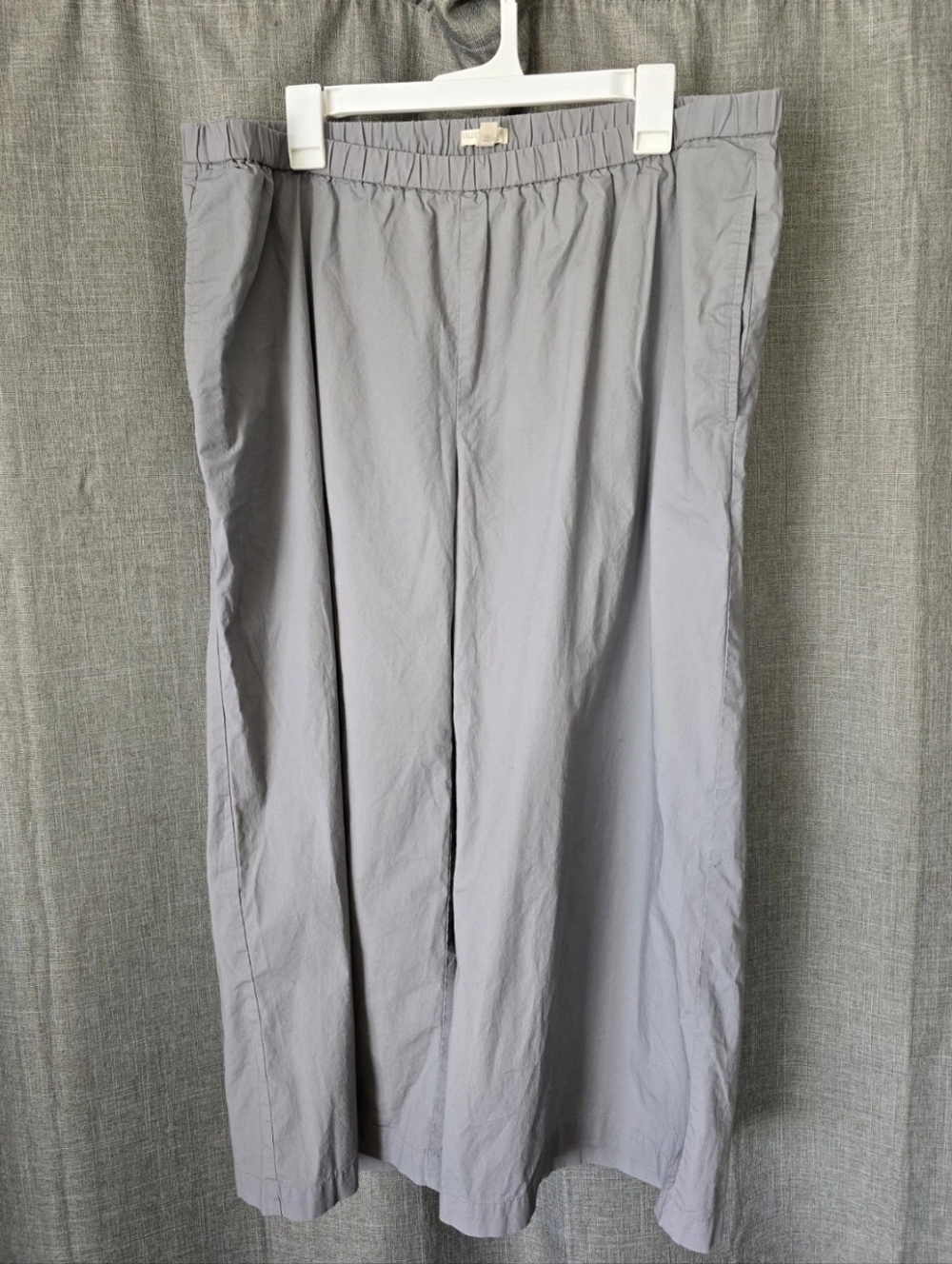 Eileen Fisher Grey Elastic Waist Wide Leg Cropped Pants Size 1X Pockets Cotton